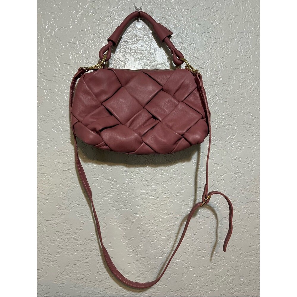 Valentina Fiore Rose Blush Leather Woven Crossbody Purse Handmade in Italy
